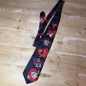 Vintage Looney Tunes Mania Men's Neck Tie Multicolor Hearts 1995 57.25" x 3.75"